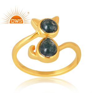 Anillo de piedras preciosas de ágata musgo Natural chapado en oro de 18 quilates de Plata de Ley 925, fabricante de joyería fina Demi - Product Image 1