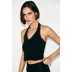 Blusa de Mujer GRIMELANGE ALLURE con Cuello Halter, Espalda Descubierta, Detalle de Pedrería y Tela Elástica - Product Image 3