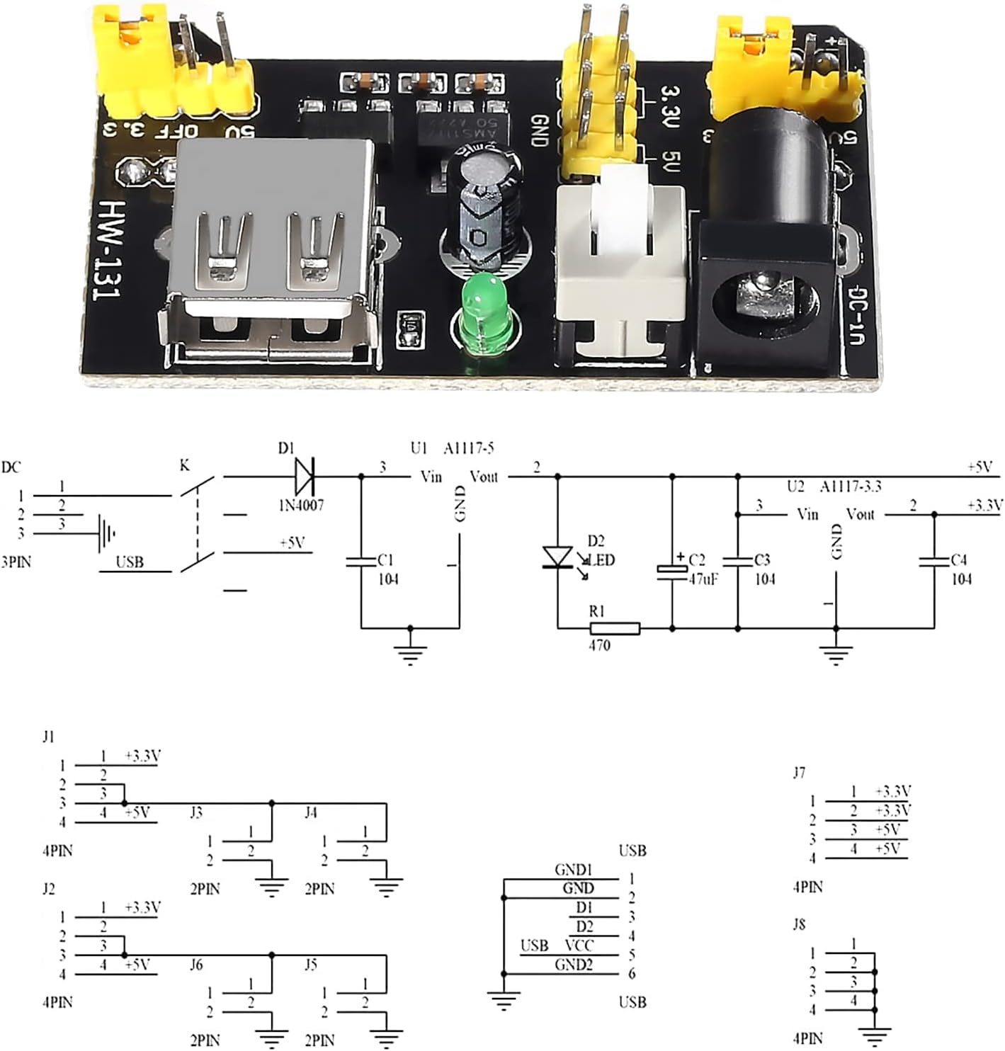 MB102 Solderless Breadboard 830 Point + 3.3V/5V Power Supply Module - Electronics Kit 8 thumbnail image