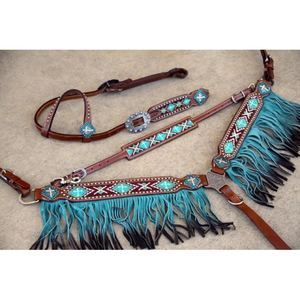 Ensemble de collier de poitrine de serre-tête de cheval occidental de haute qualité en cuir de vache pour l'équitation cheval Tack par les exportateurs indiens - Product Image 2