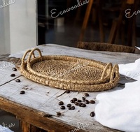 Plateau de service ovale en jute écologique de haute qualité avec poignées en bambou, lot de 2 plateaux pour la maison, l'hôtel, le restaurant, le salon