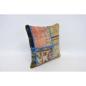 Coussin Kantha patchwork en laine multicolore 16x16 pouces tissé avec motif vintage Décoration artistique pour la maison - Product Image 3