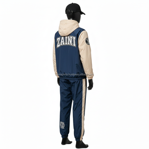 Conjunto de Chaqueta Cortavientos Ligera de Nailon para Mujer, Dos Tonos, Azul Marino y Beige, Paneles en las Mangas, Diseño de Impresión de Logotipo Personalizado, Chaqueta Cortavientos de Talla Grande - Product Image 5