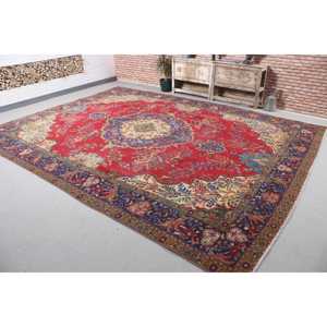 Tapis turc 9,4 x 12,5 pieds, tapis, tapis à bordure rouge en laine - Product Image 2