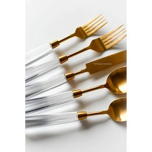 Juego de cubiertos de metal tradicional con mango de acrílico gris Acabado dorado para juegos de cubiertos de comida de hotel y restaurante - Product Image 2