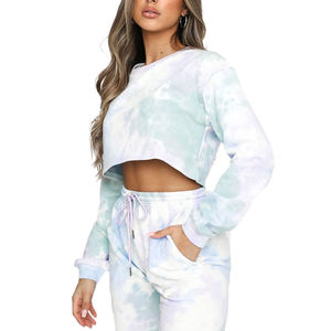 Sudadera corta con tinte de corbata para mujer con servicio OEM con pantalones de chándal chándales de invierno para mujer hechos en lana con diseño personalizado - Product Image 3