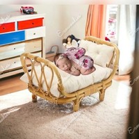 Neugeborene Fotografie Prop Schlafzimmer Full Size Bambus Wicker Schlaf bett Montessori Boden Kleinkind Bett rahmen Rattan und Bambus Krippe