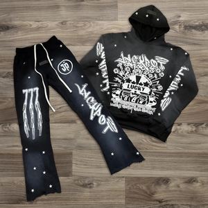 Premium Men's <b>Zip</b> Streetwear Hoodie <b>Sweatshirt</b> Set Boxy Fit with Vintage Full Zipper Jogger Track Pants Outfit for Winter - Product Image 2