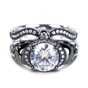 Jeulia Two Tone Sterling Silver <b>Skull</b> <b>Ring</b> with Round Cut Zircon Great Gift Idea - Product Image 3