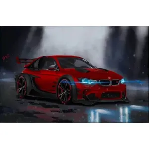 Fida Red BMW Racing Coupe with Neon Headlights <b>Canvas</b> Print - Product Image 6
