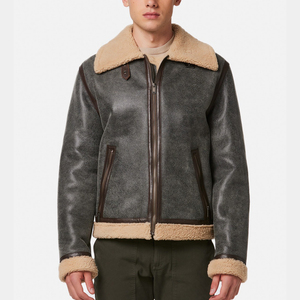 Blouson aviateur pour homme en cuir d'agneau véritable avec doublure en cuir d'agneau épais, blouson en cuir de moto - Product Image 1