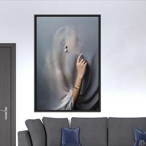 Modern Printed <b>Canvas</b> Artwork: Behind Curtain Woman, Elegant Wall Decor,BLACK <b>FRAMED</b> <b>CANVAS</b> - Product Image 1