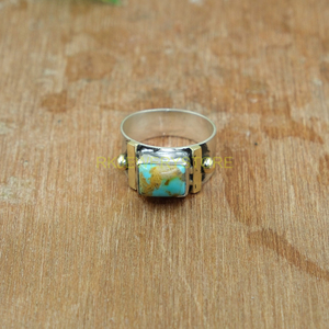 Bague turquoise bleue en argent sterling 925 avec anneau en laiton, bijoux turquoise, bague statement, bague en pierres précieuses, cadeau de Noël, bijoux - Product Image 3