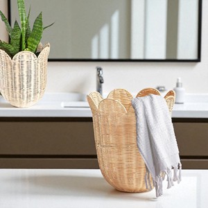 ISLA Stylish Natural Rattan Round Scalloped Rim Storage <b>Baskets</b> <b>for</b> Versatile Home Organization & Indoor <b>Planting</b> (Set 2) - Product Image 3