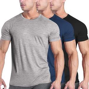 Lot de 3 t-shirts d'entraînement à manches courtes pour hommes, t-shirts de musculation et de musculation, couche de base, t-shirts de fitness, vente en gros bon marché - Product Image 5