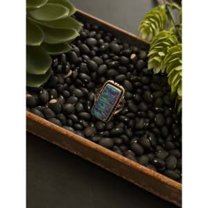 Navajo-Made Opal & Sterling <b>Silver</b> <b>Ring</b> Size 7 Rose Gold Plated with Fashionable Bezel Setting Inlay Gift - Product Image 3