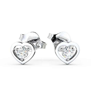 Pendientes de tuerca de cuatro garras de diseño clásico para mujer, pendientes de lujo, pendientes redondos en forma de corazón de diamante de oro blanco sólido - Product Image 4