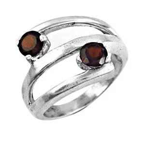 "Rhodium-Plated 925 <b>Silver</b> <b>Garnet</b> Dainty Fine Jewelry <b>Ring</b> for Women" - Product Image 1