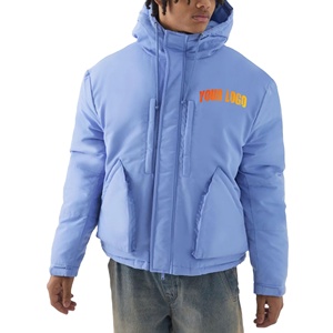 New Design Custom Men's Winter Bomber Jacket Hooded Denim Leather Eco-Friendly <b>Thick</b> Puffer Bubble <b>Quilted</b> Coats 2026 - Product Image 1