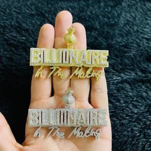 Nombre personalizado Micro pavimentado 925 Plata 925 Plata Micro pavimentado Moissanite diamante colgante para hombres alta calidad Hip Hop estilo collar - Product Image 3