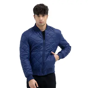 Chaqueta de bombardero con cremallera a la moda de Material de paracaídas acolchado de Color azul para hombre hecha en fábrica pakistaní disponible en todos los tamaños