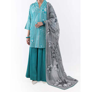 Ensemble 3 pièces vert marine non cousu pour femme, style Salwar Kameez pakistanais, imprimé numérique, pour l'été 2026 - Product Image 1
