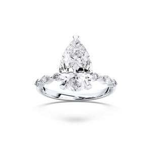 4.24กะรัต E-F/VVS-VS (Centre 4.00CT) ลูกแพร์เพชรโมอิสซาไนต์และแหวนหมั้นเพชรทรงกลมตัดทำในทองคำขาวสำหรับเธอ - Product Image 5