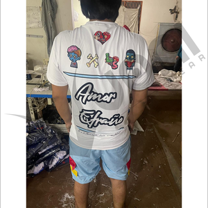 Ensemble de vêtements pour homme en deux pièces respirant 100% coton à manches courtes T-shirt et short de sport délavé à l'acide avec options personnalisables Séchage rapide - Product Image 4