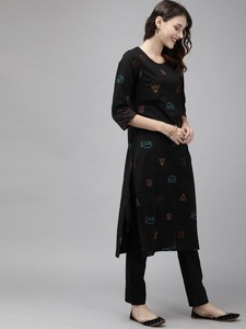 women Black Printed pure cotton Kurta with <b>Trousers</b> <b>indian</b> pakistan salwar kameez - Product Image 5