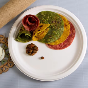 Assiettes en bagasse compatibles micro-ondes, assiettes jetables en fibre de canne à sucre naturelle pour les repas chauds et froids, vente en gros, approvisionnement en vrac - Product Image 1