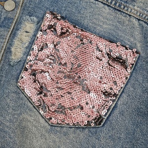 High Quality <b>Distressed</b> Ripped Casual Knitted Denim Varsity Jacket Women Cotton Filled Viscose Lined Autumn Winter Wholesale - Product Image 5