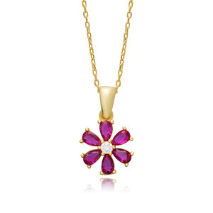 <b>Ruby</b> CZ Stone Flower Charm Pendant 925 Sterling Silver Jewelry Wholesale Turkish Handmade - Product Image 3