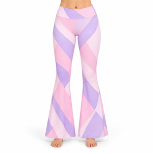 High Waist <b>Flared</b> <b>Leggings</b> Geometric Print Pink Purple Stretch Knitted Full Length Women's All Seasons Bell Bottom <b>Legging</b> - Product Image 1