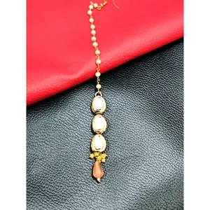 Ensemble de collier Kundan plaqué or 18 carats pour femme, en acier inoxydable et cuivre plaqué or 24 carats, orné de pierres de zircon, pour mariage - Product Image 4