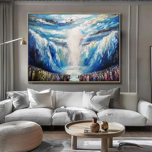 Dipinto su <span class=keywords><strong>Tela</strong></span> Astratto Moderno Dipinto a Mano Blu Religioso Attraverso il <span class=keywords><strong>Mare</strong></span> Paesaggio Contemporaneo Arte Giudaica - Product Image 3