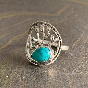 Designer <b>Turquoise</b> <b>Ring</b> (3.0 Grams) Fashionable Alloy Gemstone <b>Ring</b> Bezel Setting Statement Jewelry for Christians Perfect Gift - Product Image 1