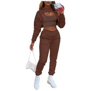 Conjunto de ropa deportiva de 3 piezas para mujer: leggings de cintura alta, sujetador deportivo push-up y chaqueta - Product Image 3