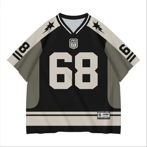 Maillot de football américain court surdimensionné de conception chaude Streetwear maille rétro Hip Hop chemise d'équipe personnalisée - Product Image 4