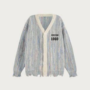 Suéter Cardigan Personalizado con Logotipo para Hombre Streetlab, Cuello en V a Rayas, Tejido de Punto, Otoño Invierno, Corte Holgado Informal, Tallas S-2XL - Product Image 1