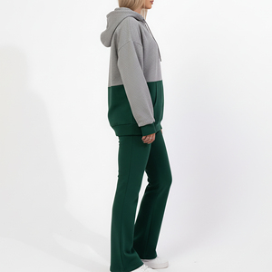 Vêtements décontractés sur mesure en gros, ensemble de survêtement 2 pièces à blocs de couleur, logo brodé personnalisé, sweat à capuche zippé et pantalon de jogging ample - Product Image 3