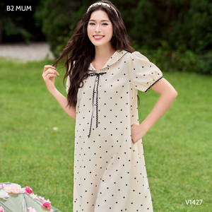 Vestido de Maternidad con Estampado de Lunares Color Crema, Colección Verano V1427, Tela Suave y Transpirable de Sarga con Spandex, Precio al por Mayor - Product Image 4