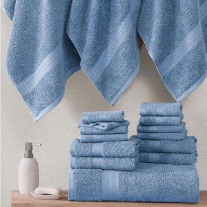 Hotel & Spa Quality Cotton <b>Towel</b> Set 100% Pure Cotton Soft Absorbent & Custom Embroidered for Home or Professional Cerulean <b>Blue</b> - Product Image 5