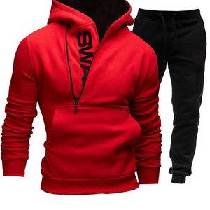 Vêtements de sport décontractés à imprimé solide de grande taille pour hommes sweat-shirt zippé 2 pièces confortable pantalon de sport survêtement personnalisé élégant - Product Image 1