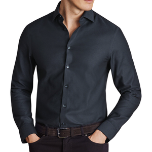 100% coton printemps ceinture décontracté col montant chemise gris anthracite semi-coupé Non-fer Stretch sergé tissu élégant tricoté armure - Product Image 6