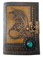 Journal en cuir véritable 100% avec motif de dragon en relief, fermoir en pierre verte, couverture rigide, pour écrire et dessiner, carnet de croquis