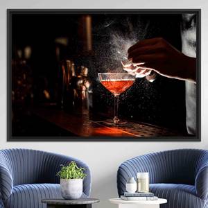 Impression sur toile de gobelet à cocktail élégant : Art moderne pour la cuisine, toile encadrée noire - Product Image 1