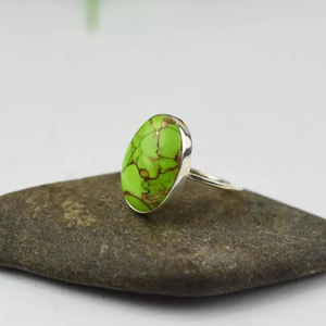 Juego de bisel de piedras preciosas turquesas de cobre verde Natural clásico, corte ovalado, Plata de Ley 925, declaración de moda, compromiso, boda - Product Image 5