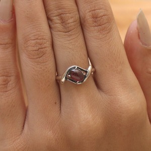 925 Sterling <b>Silver</b> <b>Boho</b> Style <b>Ring</b> Garnet Gemstone Handmade Jewelry for Women Rhodium Plated Wedding Gift for Wife for Parties - Product Image 2