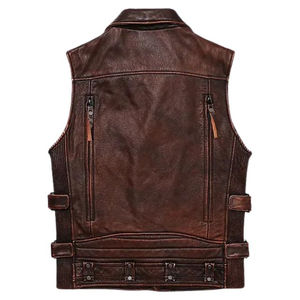 Chaleco de Motocicleta de Cuero Genuino Transpirable para Hombre, Diseño de Solapa con Cremallera Diagonal, Chaleco sin Mangas de Piel de Vaca, Servicio OEM de Invierno - Product Image 3