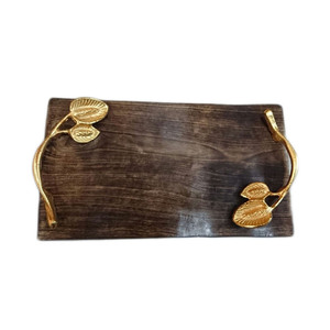 Bandeja de Servicio de Diseño Elegante con Material de Madera de Calidad Estándar y Asa de Metal de Aluminio con Diseño de Hoja - Product Image 1